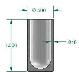 Tiegel C9-BNC-CL, Ø12.7 mm AD x 25,4 mm H,  1,2 mm Wandung. Wird benützt mit Heizungskorb B8B, Tiegelheizung CH-1, CH-10, CH-11 und ME-19.